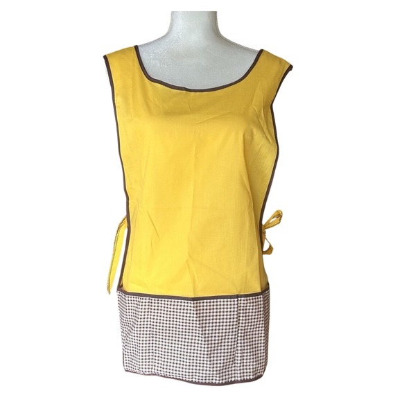 Handmade Other - Vtg Apron Mustard Yellow & Brown 3 Pockets Homespun 1970 s Cottage Grandma Core